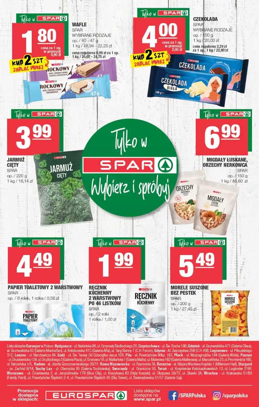 Gazetka promocyjna Spar - Spar - ważna 01.09 do 07.09.2021 - strona 16 - produkty: Czekolada, Jarmuż, Migdały, Migdały łuskane, Papier, Papier toaletowy, Ręcznik, Rolki, Stek, Wafle