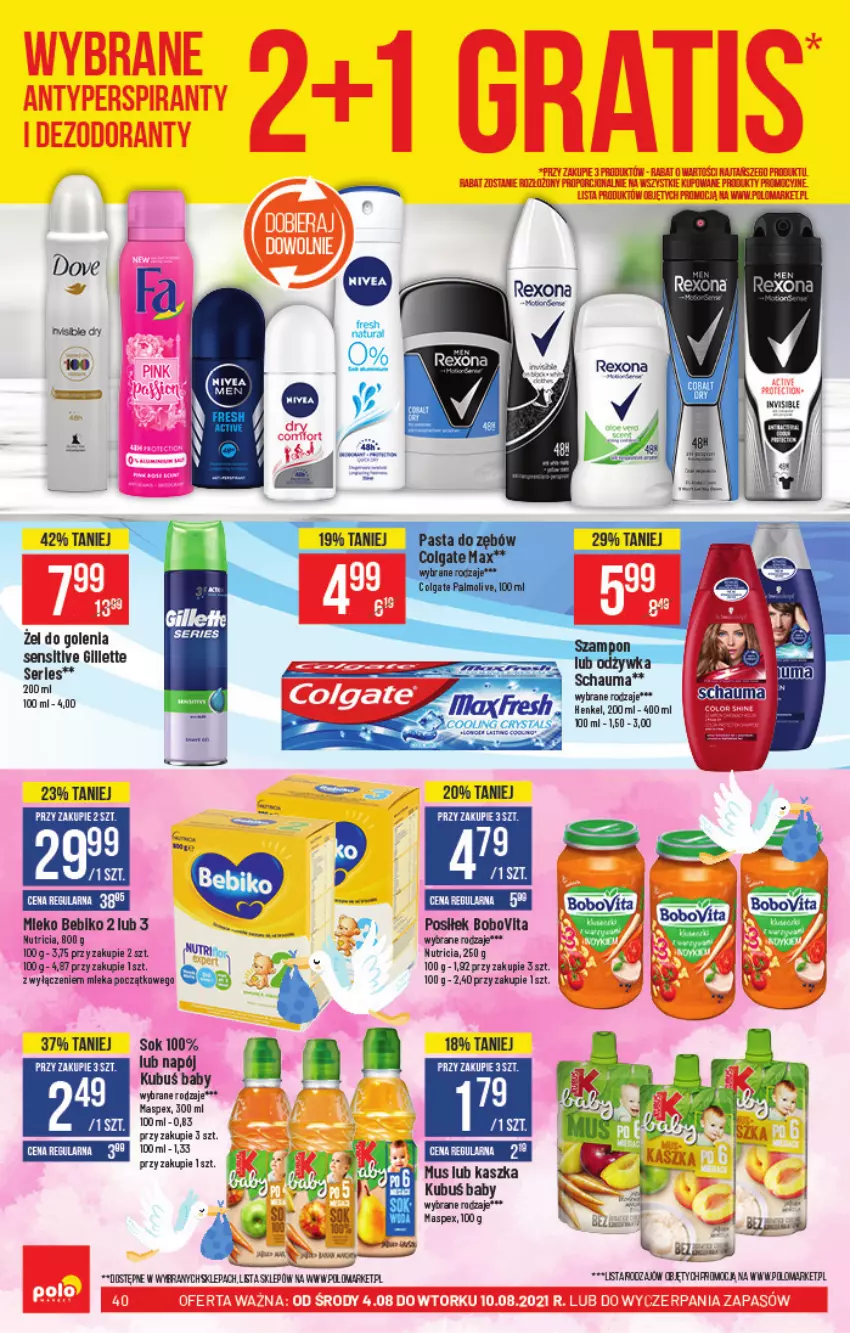 Gazetka promocyjna PoloMarket - Gazetka pomocyjna - ważna 04.08 do 10.08.2021 - strona 40 - produkty: Bebiko, BoboVita, Gillette, HP, Kubuś, Mleko, Mus, Napój, Ser, Sok