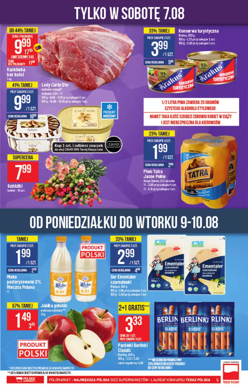 Gazetka promocyjna PoloMarket - Gazetka pomocyjna - ważna 04.08 do 10.08.2021 - strona 5 - produkty: Berlinki, Bukiet, Ementaler, Konserwa turystyczna, LANA, Piwo, Ser, Tatra