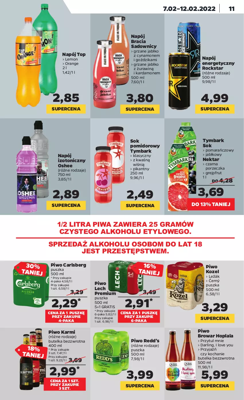 Gazetka promocyjna Netto - Gazetka spożywcza - ważna 07.02 do 12.02.2022 - strona 11 - produkty: Carlsberg, Gra, Grejpfrut, Karmi, Koc, Kozel, Lech Premium, Napój, Napój energetyczny, Napój izotoniczny, Nektar, Oshee, Piwa, Piwo, Por, Sok, Sok pomidorowy, Top, Tymbark