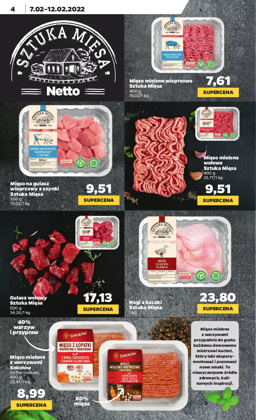 Gazetka promocyjna Netto - Gazetka spożywcza - ważna 07.02 do 12.02.2022 - strona 4 - produkty: Gulasz wołowy, Mięso, Mięso mielone, Mięso na gulasz, Sok, Sokołów, Warzywa