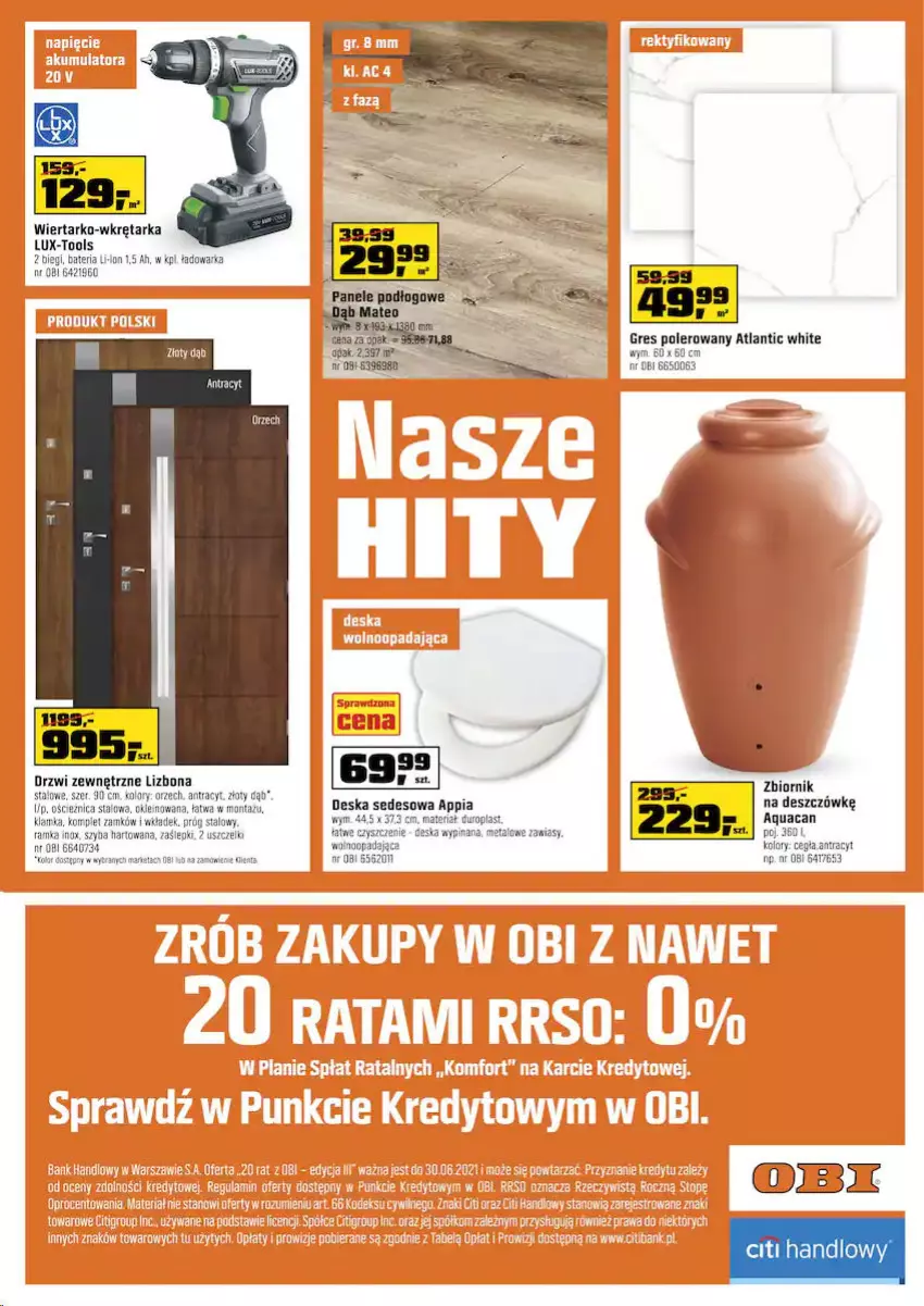 Gazetka promocyjna Obi - Gazetka OBI - ważna 09.06 do 22.06.2021 - strona 20 - produkty: Deska sedesowa, Drzwi, Gres, Klamka, Ramka, Tarka, Tran, Warka, Wkręt, Wkrętarka