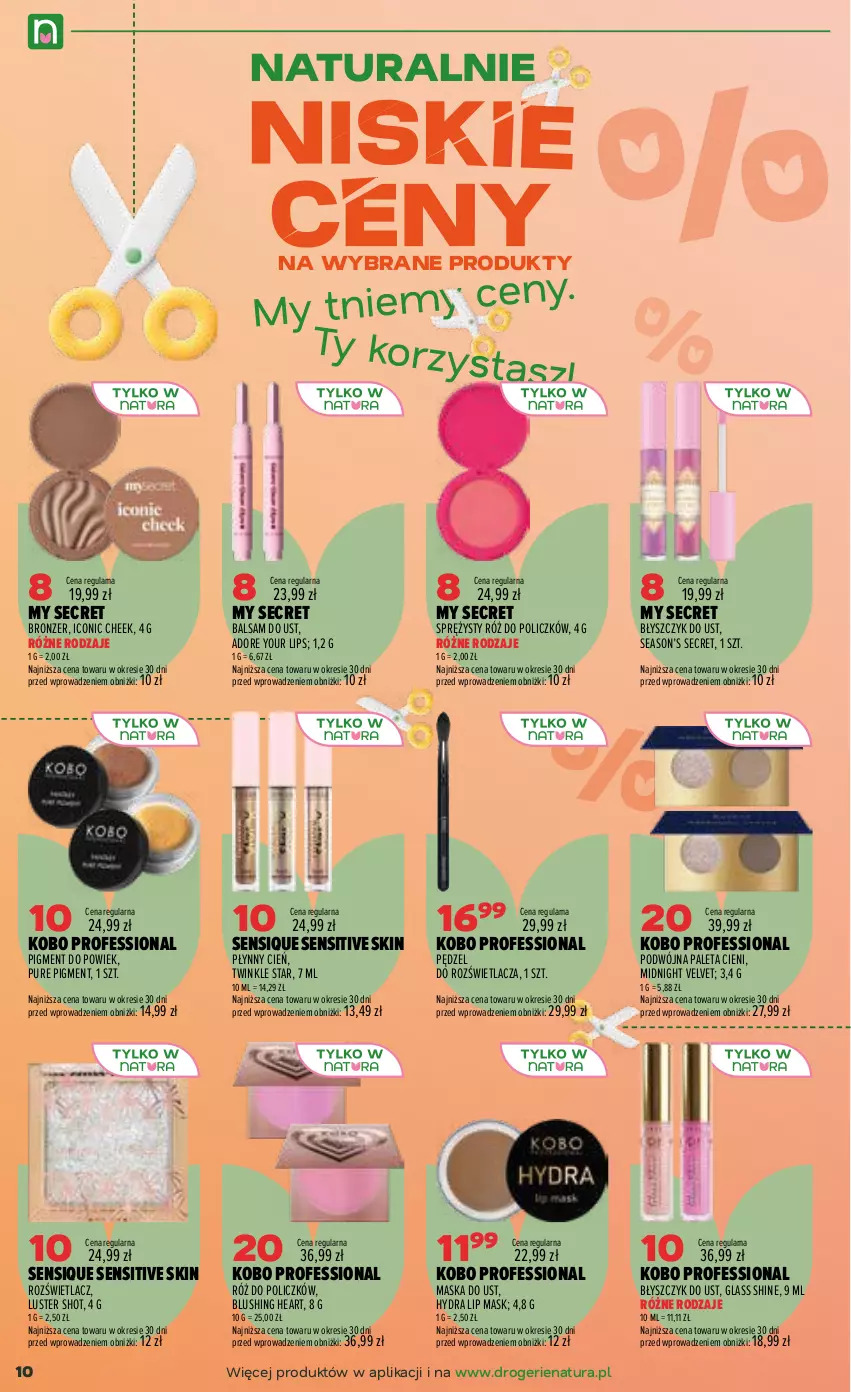 Gazetka promocyjna Drogerie Natura - Gazetka Drogerie Natura - ważna 06.08 do 24.08.2026 - strona 10 - produkty: Balsam do ust, Błyszczyk do ust, Bronzer, Cień, KOBO, Maska, Paleta, Pur, Róż do policzków, Rozświetlacz, Velvet