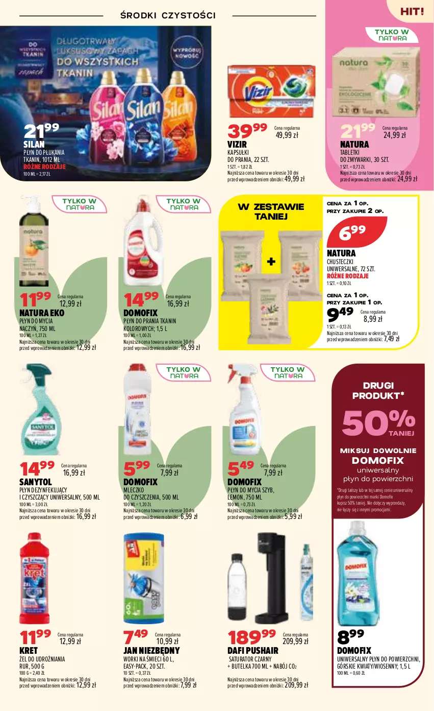 Gazetka promocyjna Drogerie Natura - Gazetka Drogerie Natura - ważna 06.08 do 24.08.2026 - strona 19 - produkty: Chusteczki, Do mycia naczyń, Jan Niezbędny, Kapsułki do prania, Kret, Mleczko, Płyn do mycia, Płyn do mycia naczyń, Płyn do płukania, Płyn do prania, Sanytol, Silan, Tablet, Tabletki do zmywarki, Vizir, Worki na śmiec, Worki na śmieci, Zmywarki