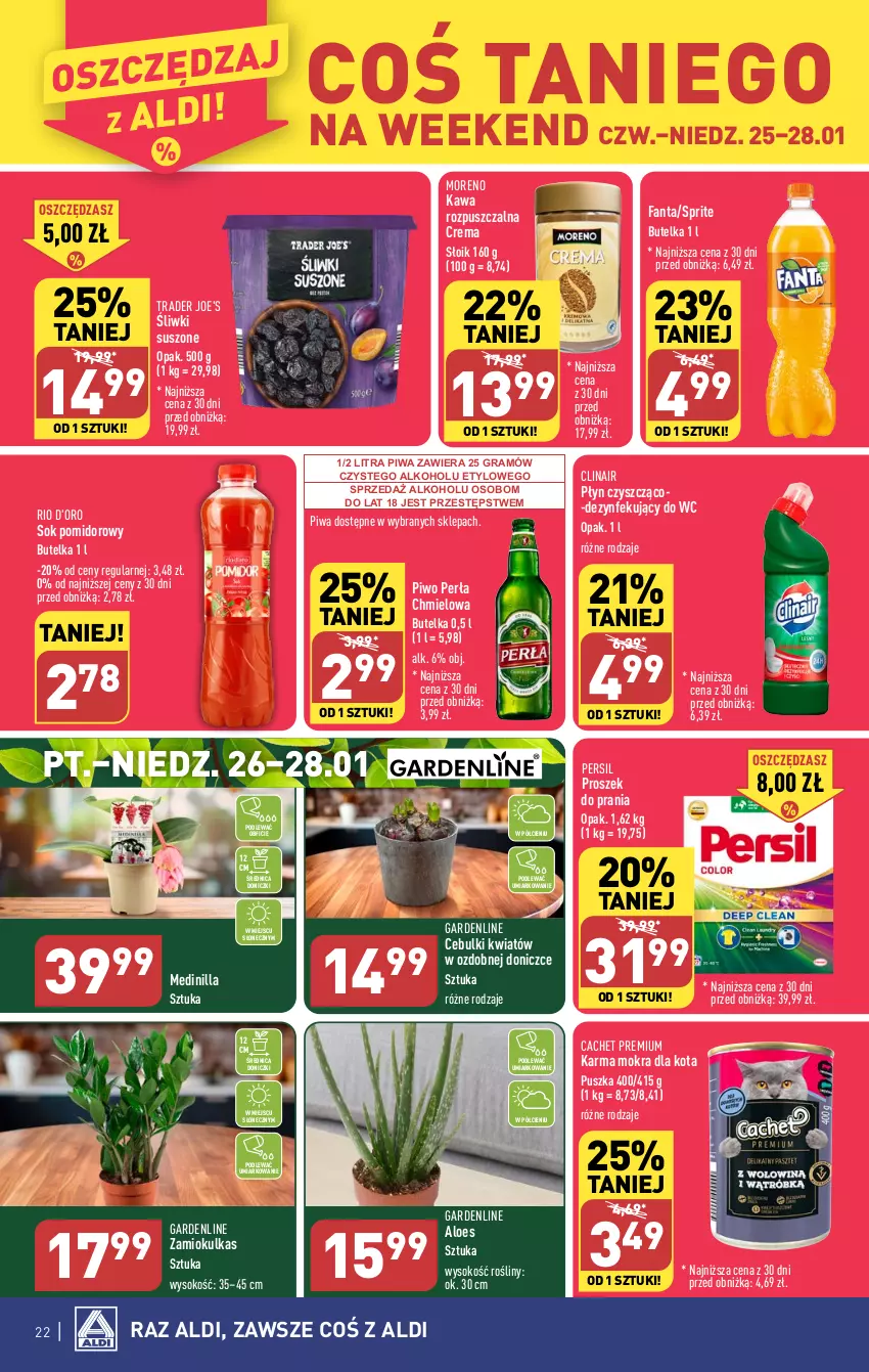 Gazetka promocyjna Aldi - Pełna oferta - ważna 22.01 do 28.01.2024 - strona 22 - produkty: Clin, Fa, Fanta, Gra, Kawa, Kawa rozpuszczalna, Perła, Persil, Piwa, Piwo, Proszek do prania, Sok, Sok pomidorowy, Sprite