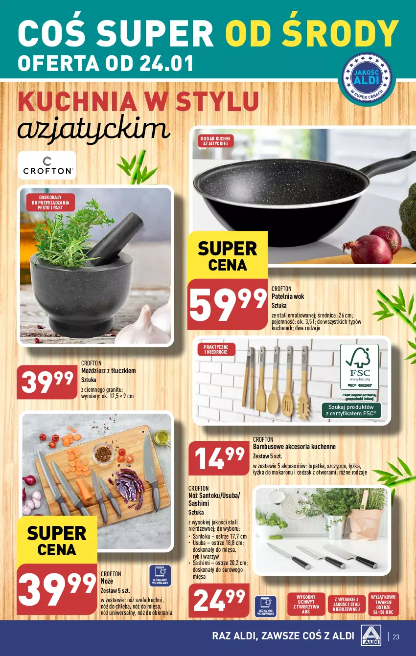 Gazetka promocyjna Aldi - Pełna oferta - ważna 22.01 do 28.01.2024 - strona 23 - produkty: Cedzak, Chleb, Fa, Gra, Kuchnia, Makaron, Noż, Nóż do chleba, Nóż szefa kuchni, Nóż uniwersalny, Patelnia, Pesto, Sok, Szczypce