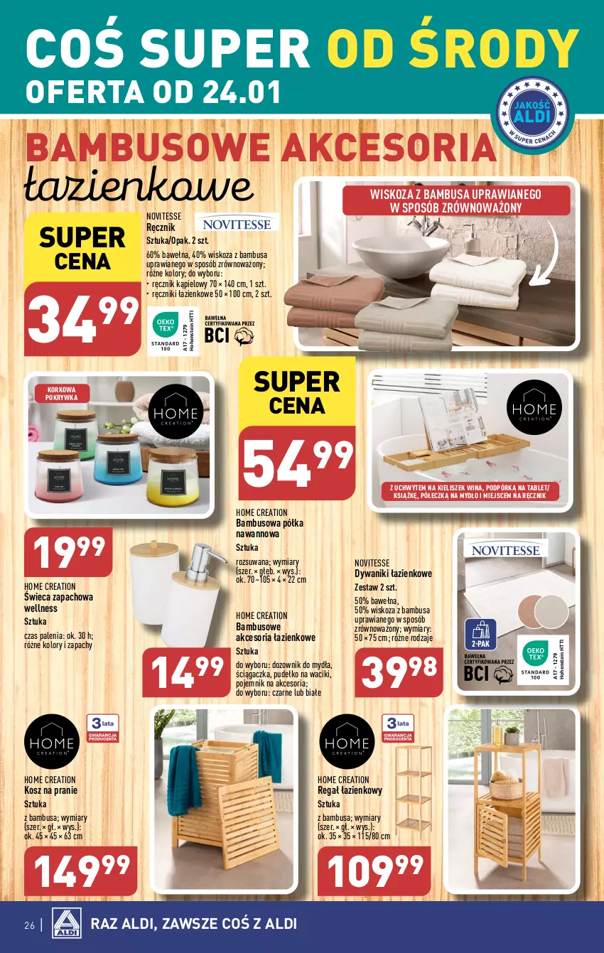 Gazetka promocyjna Aldi - Pełna oferta - ważna 22.01 do 28.01.2024 - strona 26 - produkty: Dozownik, Dywan, Dywanik, Kieliszek, Kosz, Mydło, Pojemnik, Półka, Pudełko, Ręcznik, Ręcznik kąpielowy, Regał, Tablet, Waciki, Wełna