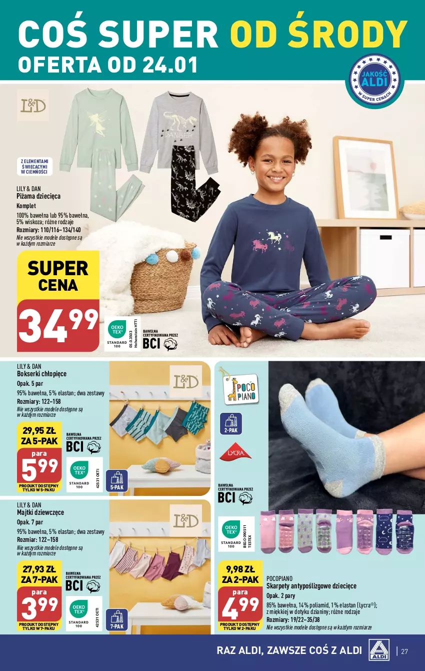 Gazetka promocyjna Aldi - Pełna oferta - ważna 22.01 do 28.01.2024 - strona 27 - produkty: Bokserki, Dzieci, Karp, Majtki, Piżama, Pocopiano, Ser, Wełna