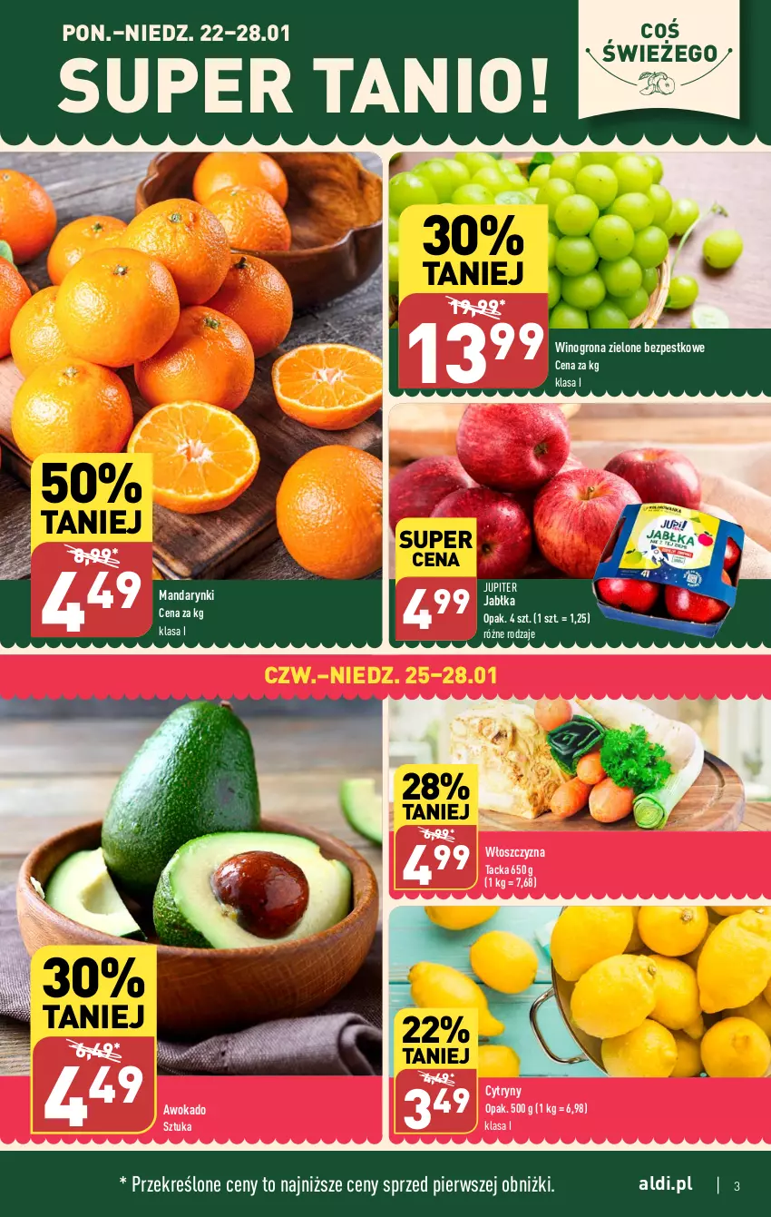 Gazetka promocyjna Aldi - Pełna oferta - ważna 22.01 do 28.01.2024 - strona 3 - produkty: Cytryny, Jabłka, Mandarynki, Wino, Winogrona