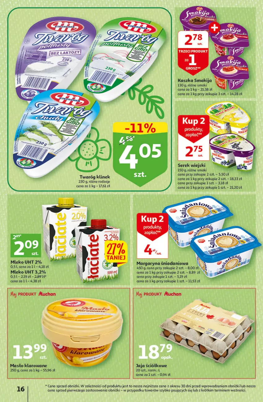 Gazetka promocyjna Auchan - Gazetka Wielkanoc w dobrym smaku Hipermarket Auchan - ważna 23.03 do 29.03.2023 - strona 16 - produkty: Danio, Jaja, Margaryna, Masło, Masło klarowane, Mleko, O nas, Ser, Serek, Serek wiejski, Twaróg