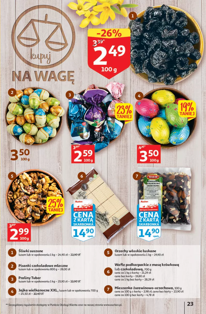 Gazetka promocyjna Auchan - Gazetka Wielkanoc w dobrym smaku Hipermarket Auchan - ważna 23.03 do 29.03.2023 - strona 23 - produkty: Karp, Orzechy włoskie, Praliny, Sanki, Wafle, Wino