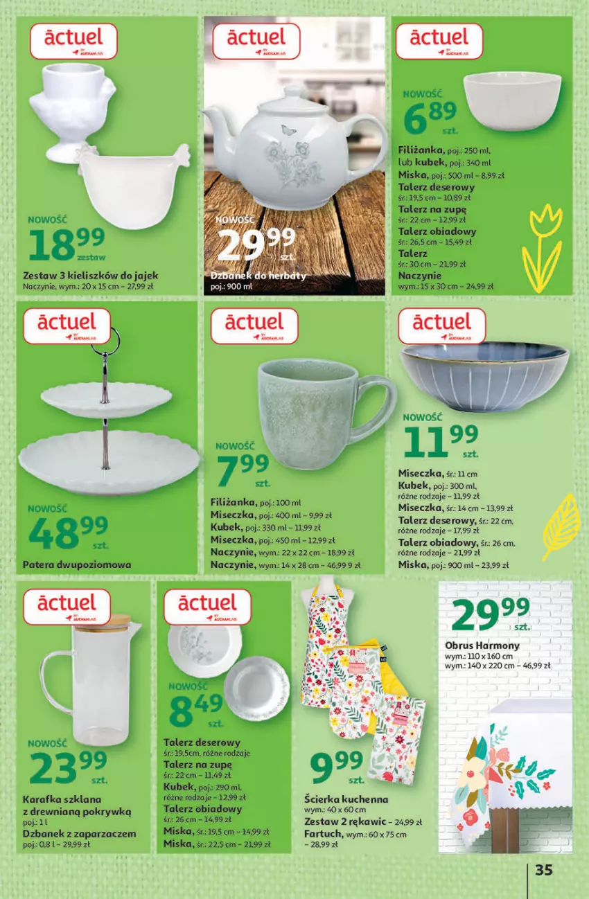 Gazetka promocyjna Auchan - Gazetka Wielkanoc w dobrym smaku Hipermarket Auchan - ważna 23.03 do 29.03.2023 - strona 35 - produkty: Chia, Deser, Dzbanek, Fa, Filiżanka, Karafka, Kubek, LANA, Miseczka, Miska, Obrus, Ser, Talerz, Talerz deserowy, Talerz obiadowy, Tera, Zaparzacz