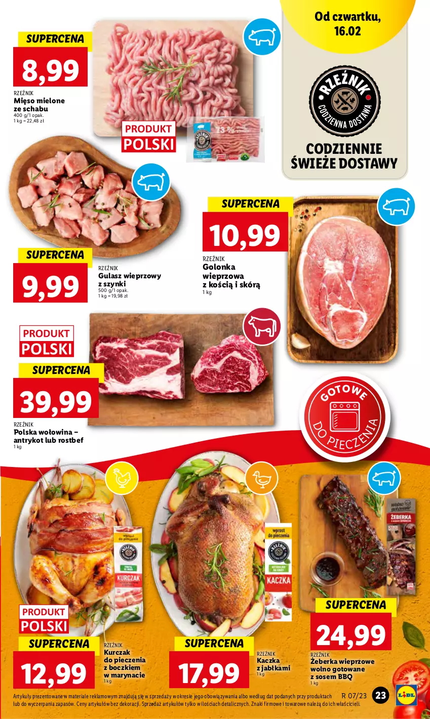 Gazetka promocyjna Lidl - GAZETKA - ważna 16.02 do 18.02.2023 - strona 23 - produkty: Golonka wieprzowa, Jabłka, Kaczka, Kurczak, Mięso, Mięso mielone, Piec, Rostbef, Sos, Wołowina