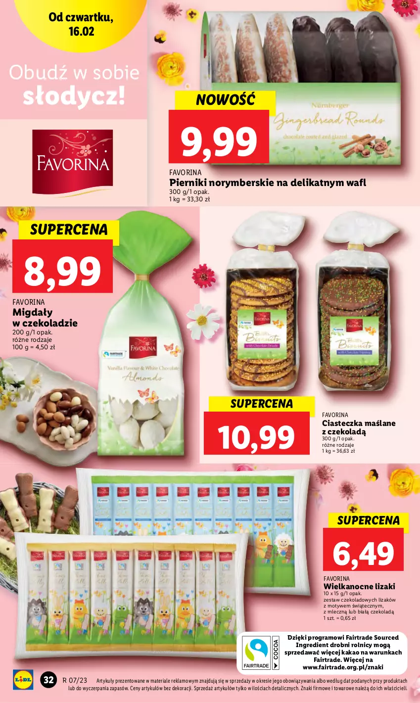 Gazetka promocyjna Lidl - GAZETKA - ważna 16.02 do 18.02.2023 - strona 32 - produkty: Fa, Gra, Kakao, Lizaki, Migdały, Migdały w czekoladzie, Piernik