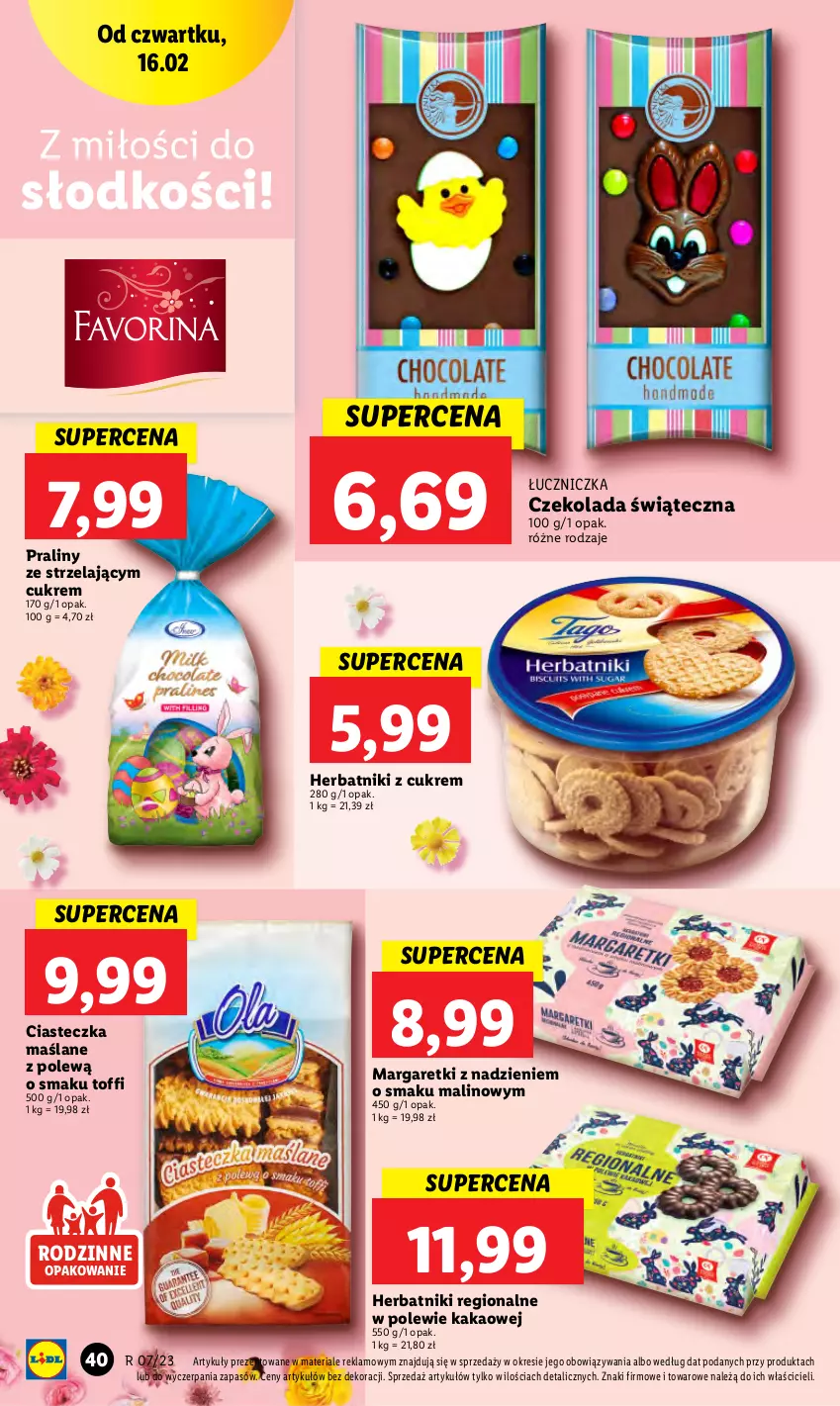 Gazetka promocyjna Lidl - GAZETKA - ważna 16.02 do 18.02.2023 - strona 40 - produkty: Czekolada, Herbatniki, Kakao, Praliny, Znicz