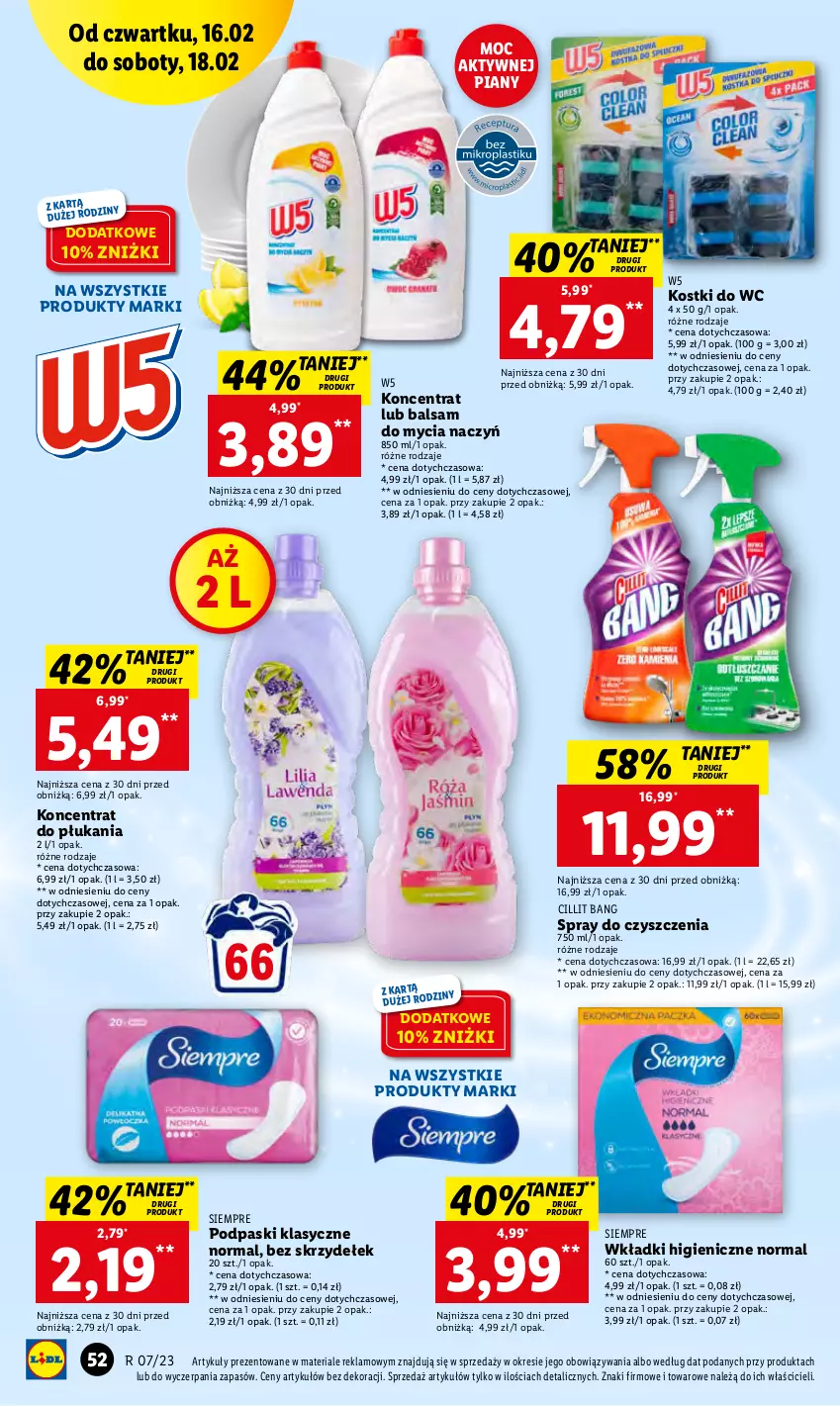 Gazetka promocyjna Lidl - GAZETKA - ważna 16.02 do 18.02.2023 - strona 54 - produkty: Balsam do mycia naczyń, Cillit Bang, Do mycia naczyń, Podpaski, Spray do czyszczenia, Wkładki