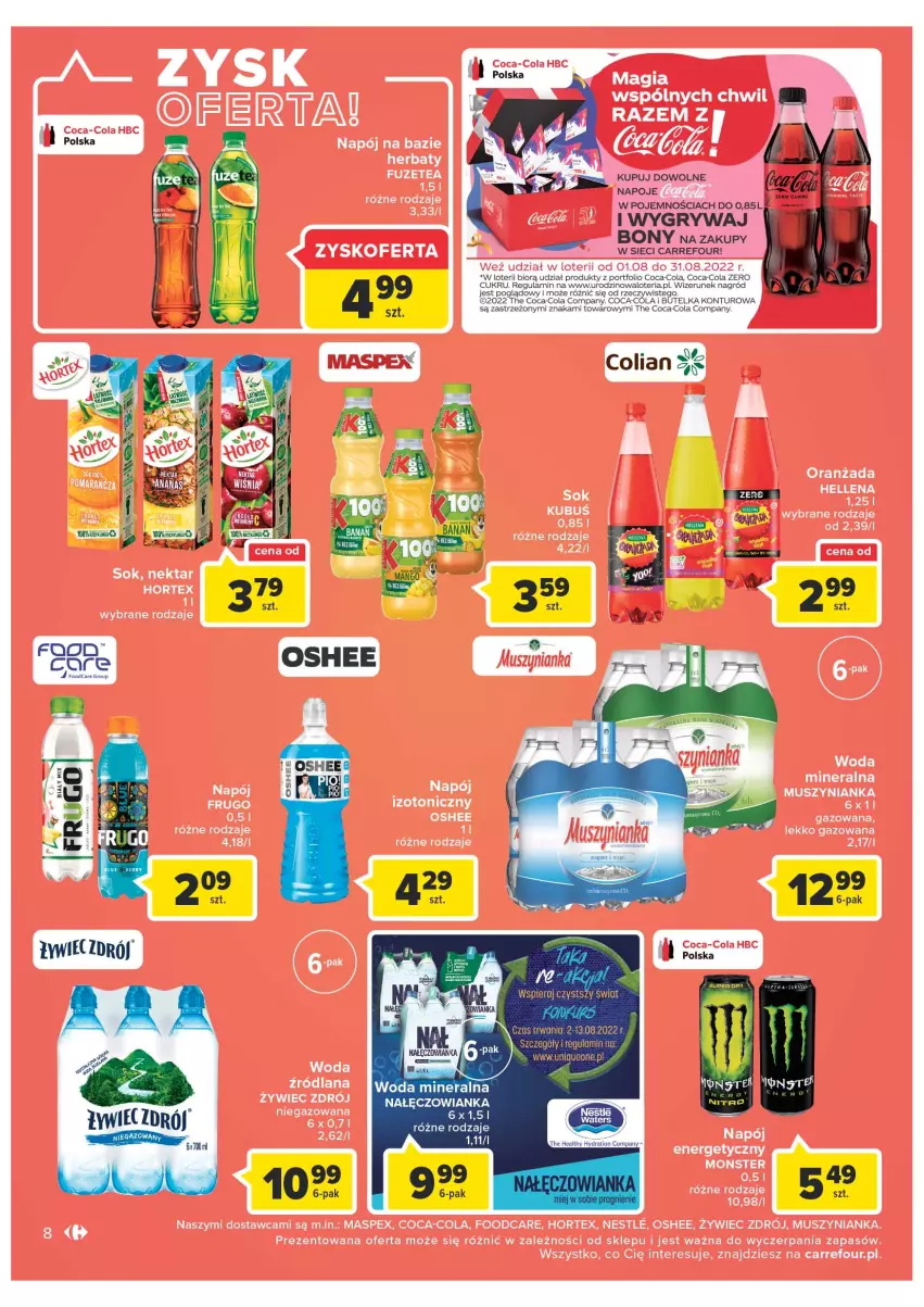 Gazetka promocyjna Carrefour - Gazetka Szalona 5 Market Łomża - ważna 02.08 do 13.08.2022 - strona 8 - produkty: Coca-Cola, Gry, Nałęczowianka, Napoje, Oshee, Por, Woda, Woda mineralna