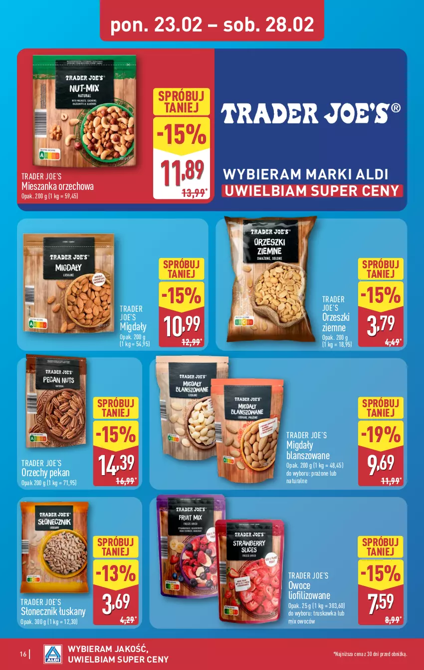 Gazetka promocyjna Aldi - Pełna oferta - ważna 23.02 do 28.02.2026 - strona 16 - produkty: Mieszanka orzechowa, Migdały, Orzeszki, Orzeszki ziemne, Owoce