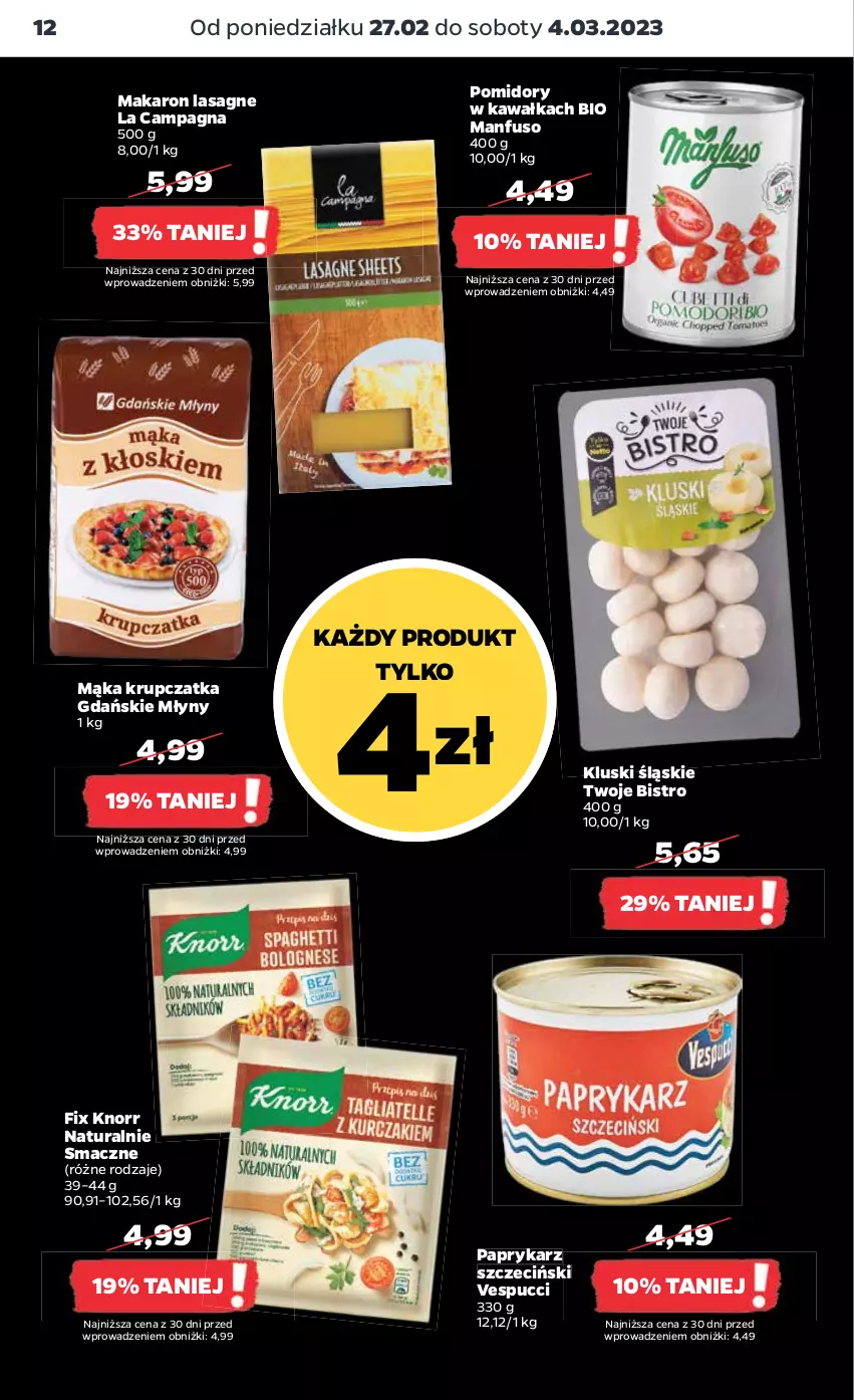 Gazetka promocyjna Netto - Artykuły spożywcze - ważna 27.02 do 04.03.2023 - strona 12 - produkty: Kawa, Knorr, Lasagne, Mąka, Makaron, Papryka, Paprykarz, Paprykarz szczeciński, Pomidory, Pomidory w kawałkach