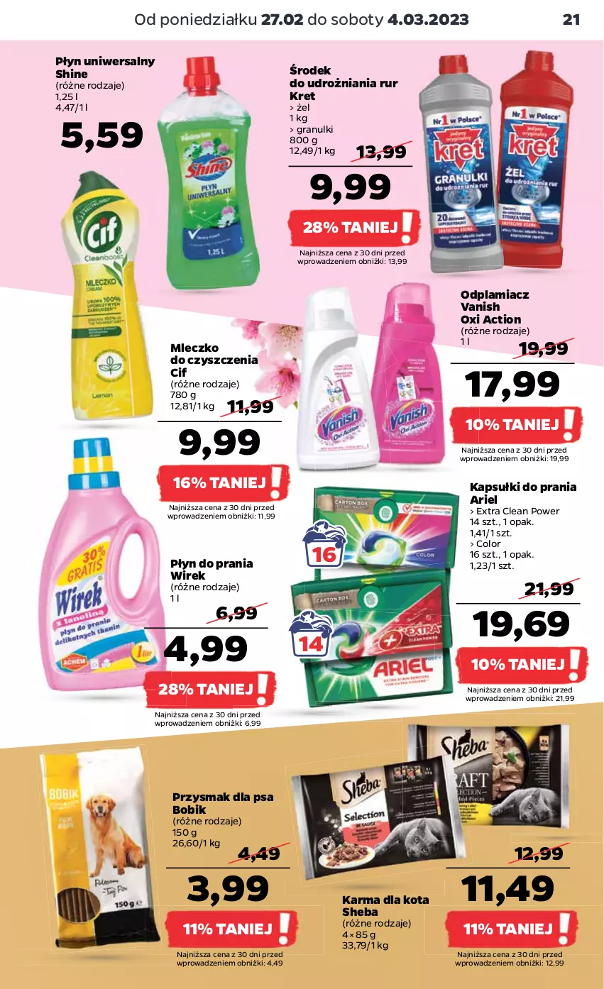 Gazetka promocyjna Netto - Artykuły spożywcze - ważna 27.02 do 04.03.2023 - strona 21 - produkty: Ariel, Cif, Gra, Kapsułki do prania, Kret, Mleczko, Odplamiacz, Płyn do prania, Przysmak dla psa, Sheba, Vanish