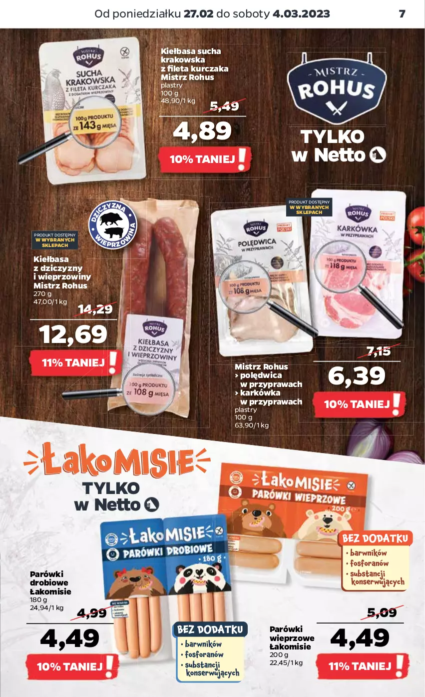 Gazetka promocyjna Netto - Artykuły spożywcze - ważna 27.02 do 04.03.2023 - strona 7 - produkty: Kiełbasa, Kurczak, Parówki, Polędwica