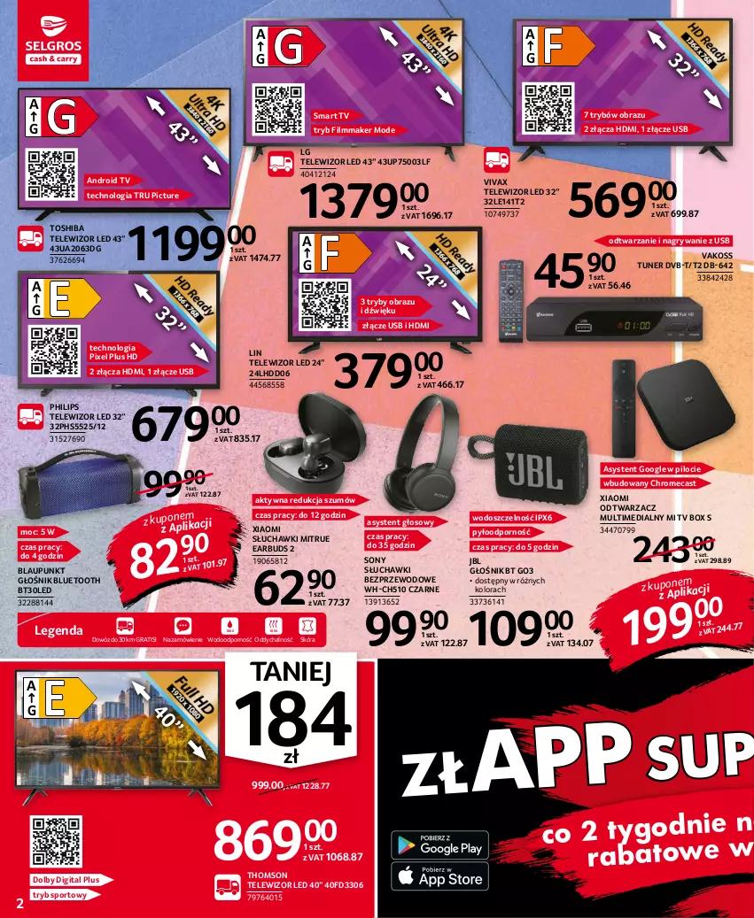 Gazetka promocyjna Selgros - Oferta przemysłowa - ważna 14.10 do 27.10.2021 - strona 2 - produkty: Android TV, Głośnik, Głośnik bluetooth, Gra, Gry, JBL, LG, Obraz, Philips, Por, Słuchawki, Słuchawki bezprzewodowe, Smart tv, Sony, Sport, Telewizor, Thomson, Toshiba