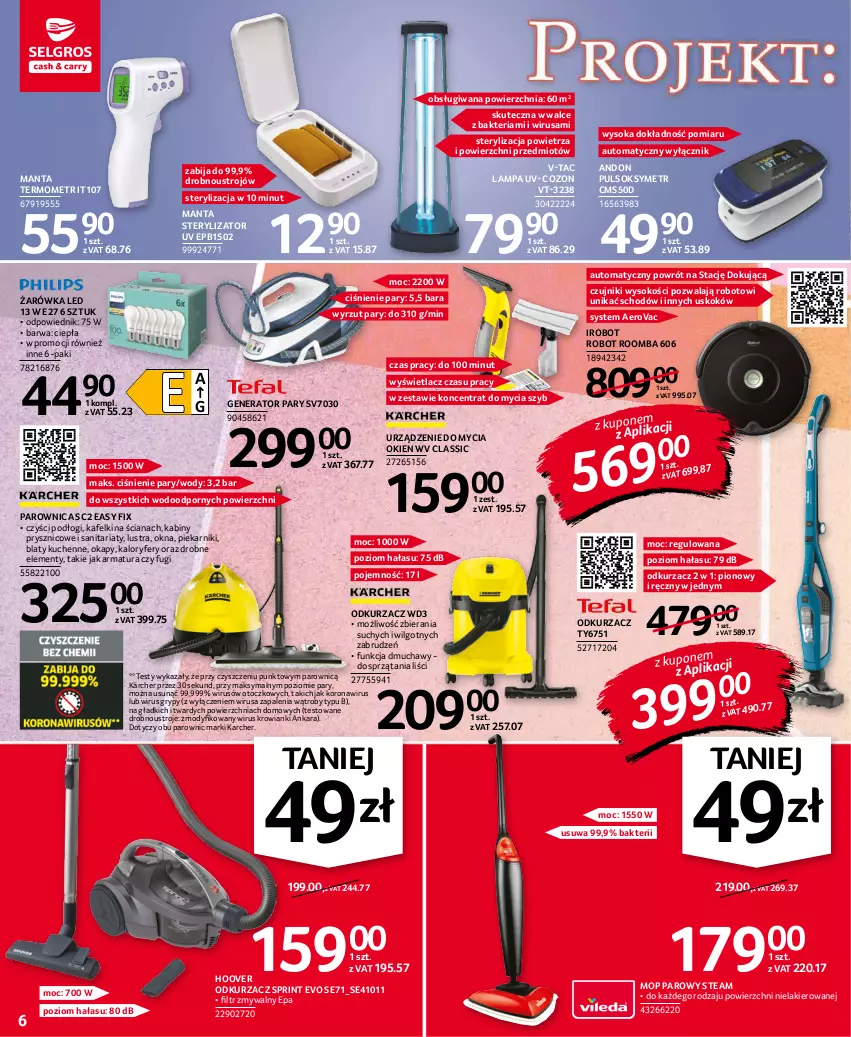 Gazetka promocyjna Selgros - Oferta przemysłowa - ważna 14.10 do 27.10.2021 - strona 6 - produkty: Generator pary, Gry, IRobot, Kärcher, Lakier, Lampa, LG, Manta, Mop, Mop parowy, Odkurzacz, Okap, Parownica, Piekarnik, Por, Pulsoksymetr, Robot, Roomba, Sok, Sterylizator, Termometr