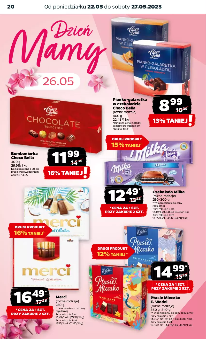 Gazetka promocyjna Netto - Artykuły spożywcze - ważna 22.05 do 27.05.2023 - strona 20 - produkty: Bell, Bella, Czekolada, E. Wedel, Gala, Galaretka, Merci, Milka, Mleczko, Ptasie mleczko