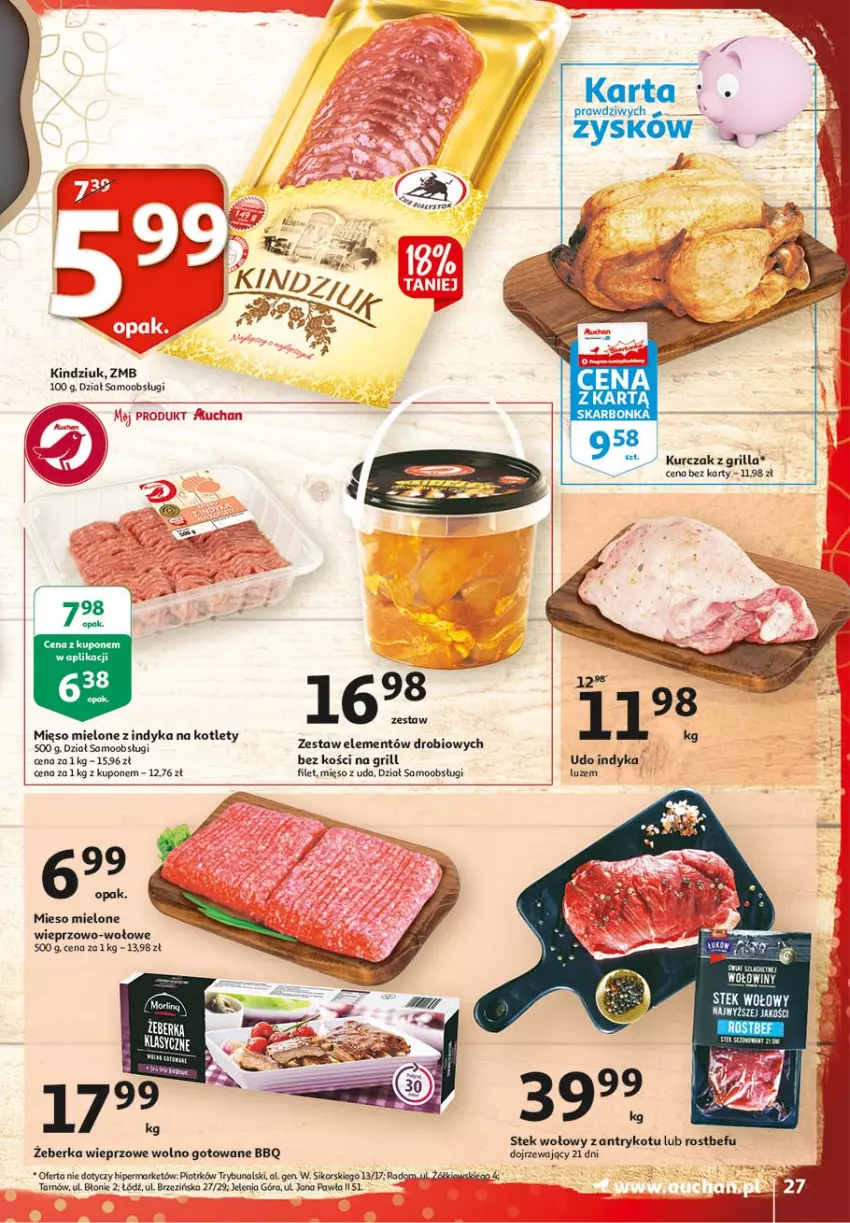 Gazetka promocyjna Auchan - 25 Urodziny #3 Hipermarkety - ważna 06.05 do 13.05.2021 - strona 27 - produkty: Grill, Kindziuk, Kotlet, Kurczak, Mięso, Mięso mielone, Rostbef, Stek, Stek wołowy