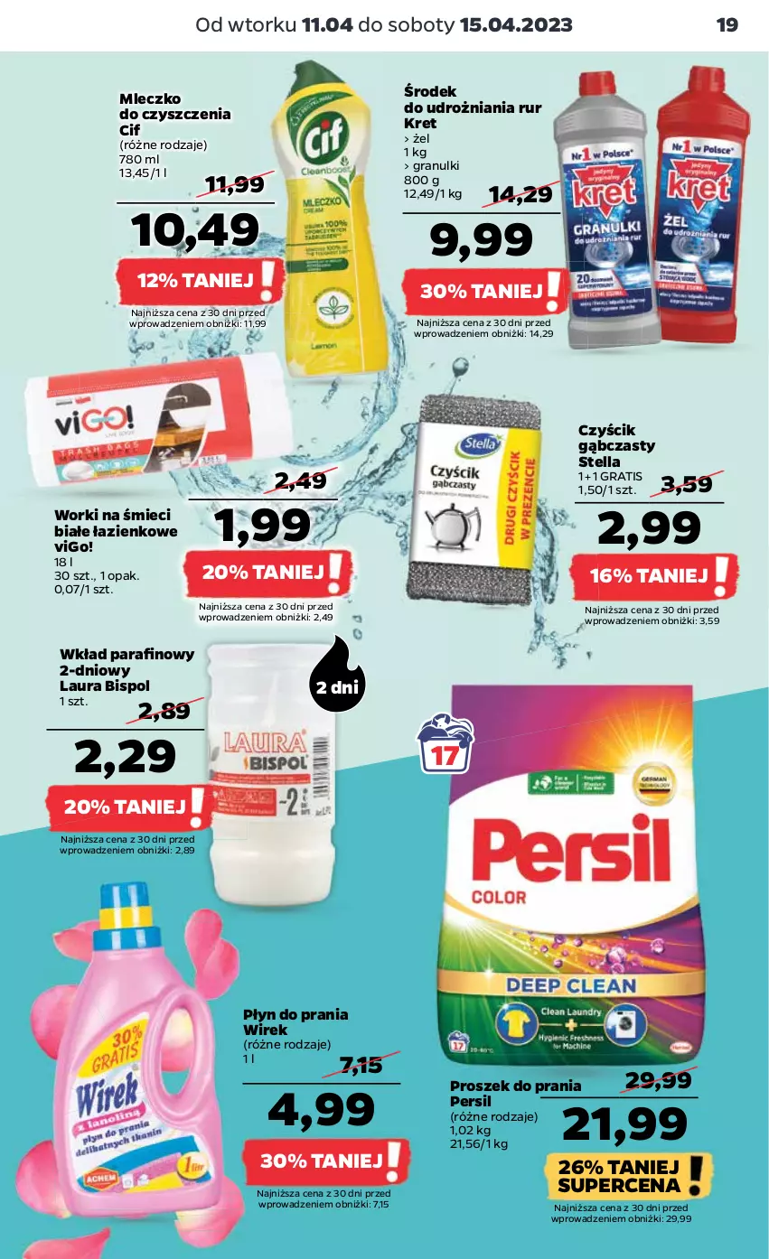 Gazetka promocyjna Netto - Artykuły spożywcze - ważna 11.04 do 15.04.2023 - strona 19 - produkty: Cif, Gra, Kret, Laur, Mleczko, Persil, Płyn do prania, Proszek do prania, Worki na śmiec, Worki na śmieci