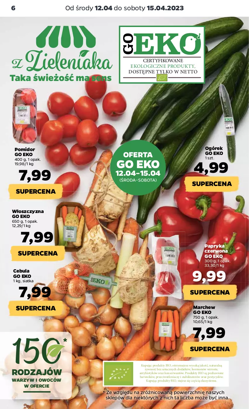 Gazetka promocyjna Netto - Artykuły spożywcze - ważna 11.04 do 15.04.2023 - strona 6 - produkty: Cebula, Ogórek, Papryka, Papryka czerwona, Ser, Siatka, Sok