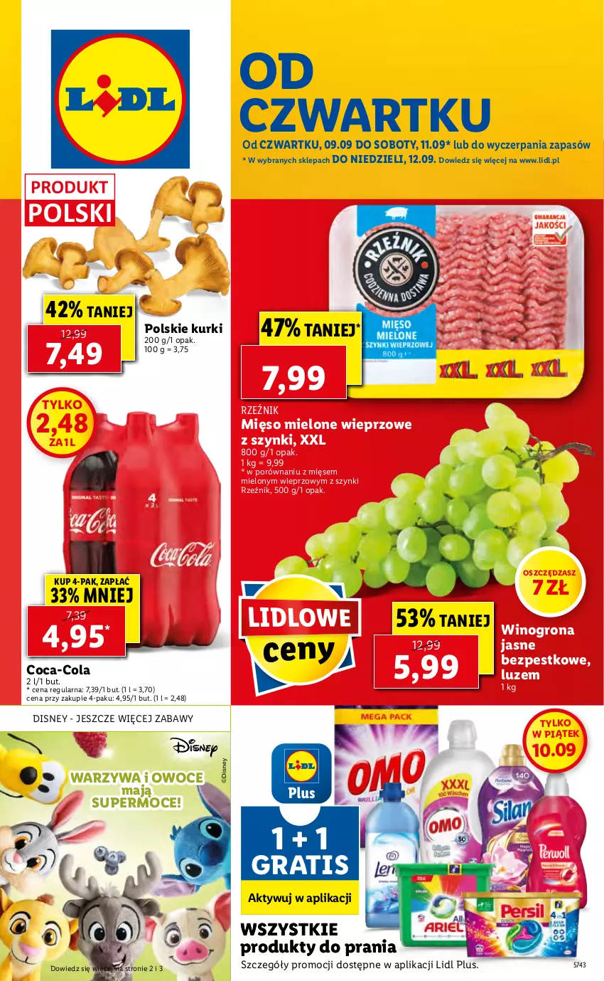 Gazetka promocyjna Lidl - GAZETKA - ważna 09.09 do 12.09.2021 - strona 1 - produkty: Coca-Cola, Disney, Gra, Mięso, Mięso mielone, Owoce, Por, Warzywa, Warzywa i owoce, Wino, Winogrona