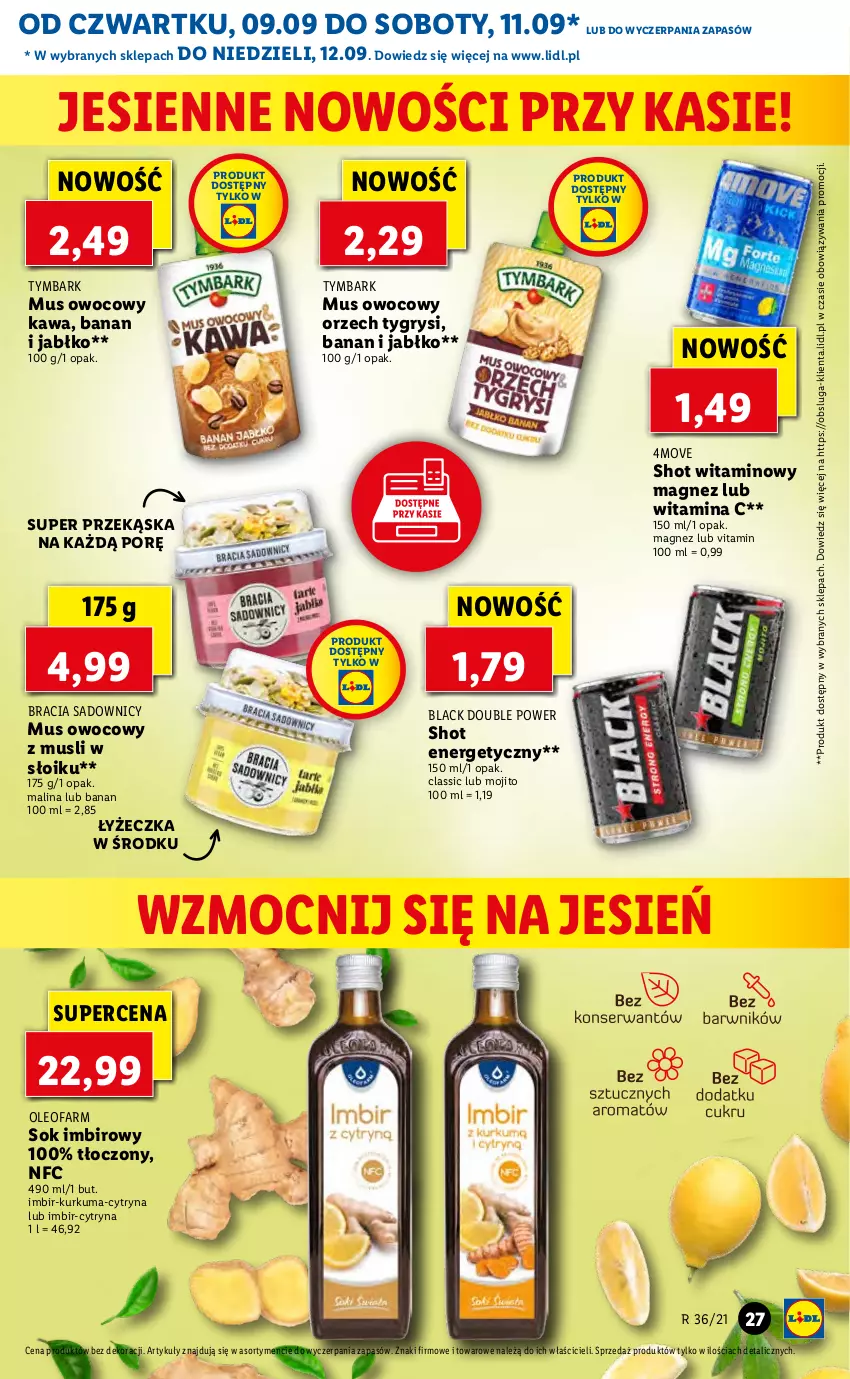 Gazetka promocyjna Lidl - GAZETKA - ważna 09.09 do 12.09.2021 - strona 27 - produkty: Fa, Gry, Imbir, Kawa, Kurkuma, Lack, Magnez, Mus, Oleo, Oleofarm, Por, Sok, Tymbark