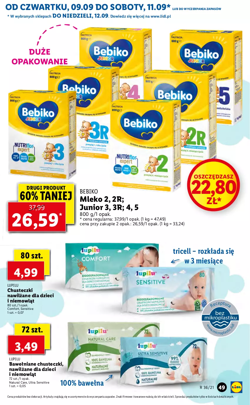 Gazetka promocyjna Lidl - GAZETKA - ważna 09.09 do 12.09.2021 - strona 49 - produkty: Bebiko, Chusteczki, Dzieci, Mleko, Wełna