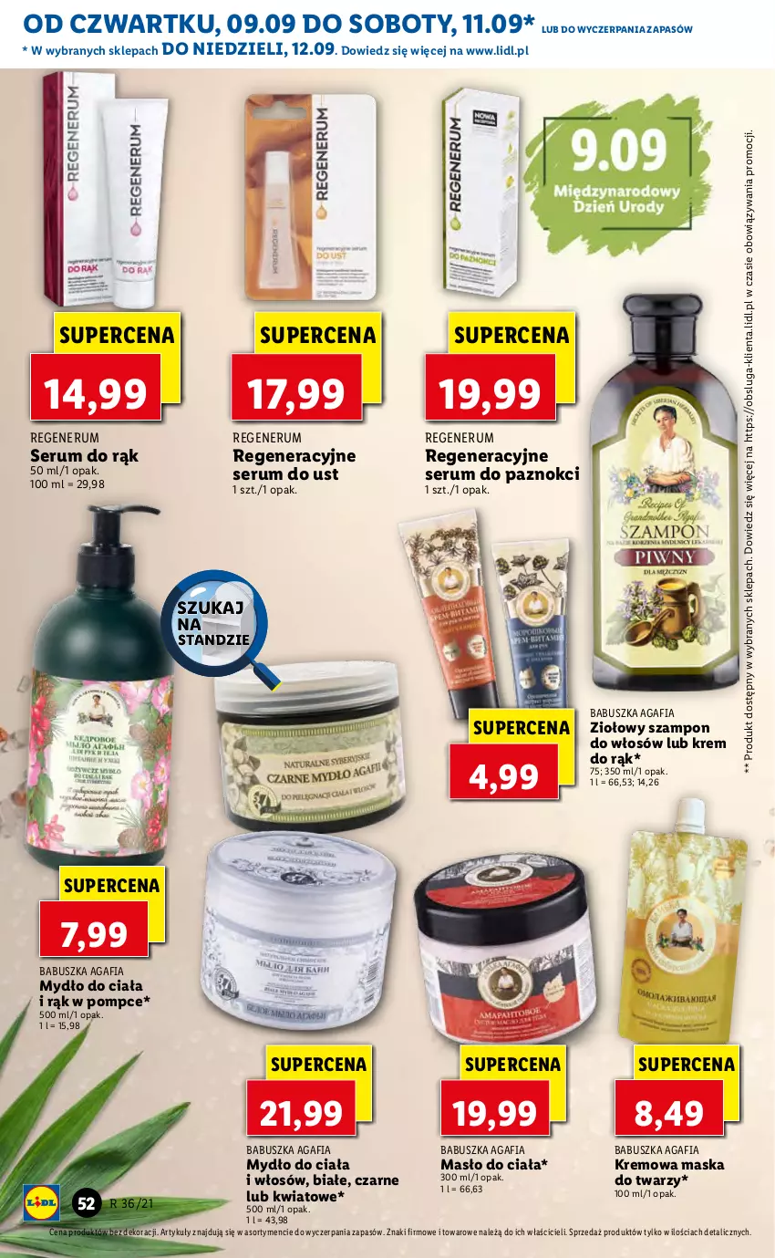 Gazetka promocyjna Lidl - GAZETKA - ważna 09.09 do 12.09.2021 - strona 52 - produkty: Krem do rąk, Maska, Maska do twarzy, Masło, Masło do ciała, Mydło, Rum, Ser, Serum, Serum do rąk, Szampon