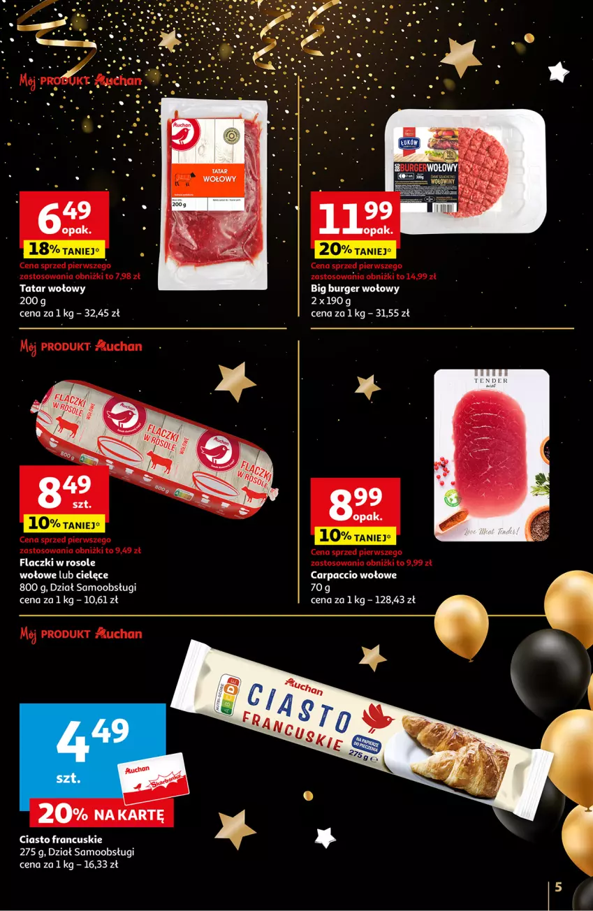 Gazetka promocyjna Auchan - Gazetka Moc Okazji na Nowy Rok 2024 Hipermarket Auchan - ważna 27.12 do 30.12.2023 - strona 5 - produkty: Burger, Carpaccio, Ciasto francuskie, Fa, Tatar wołowy