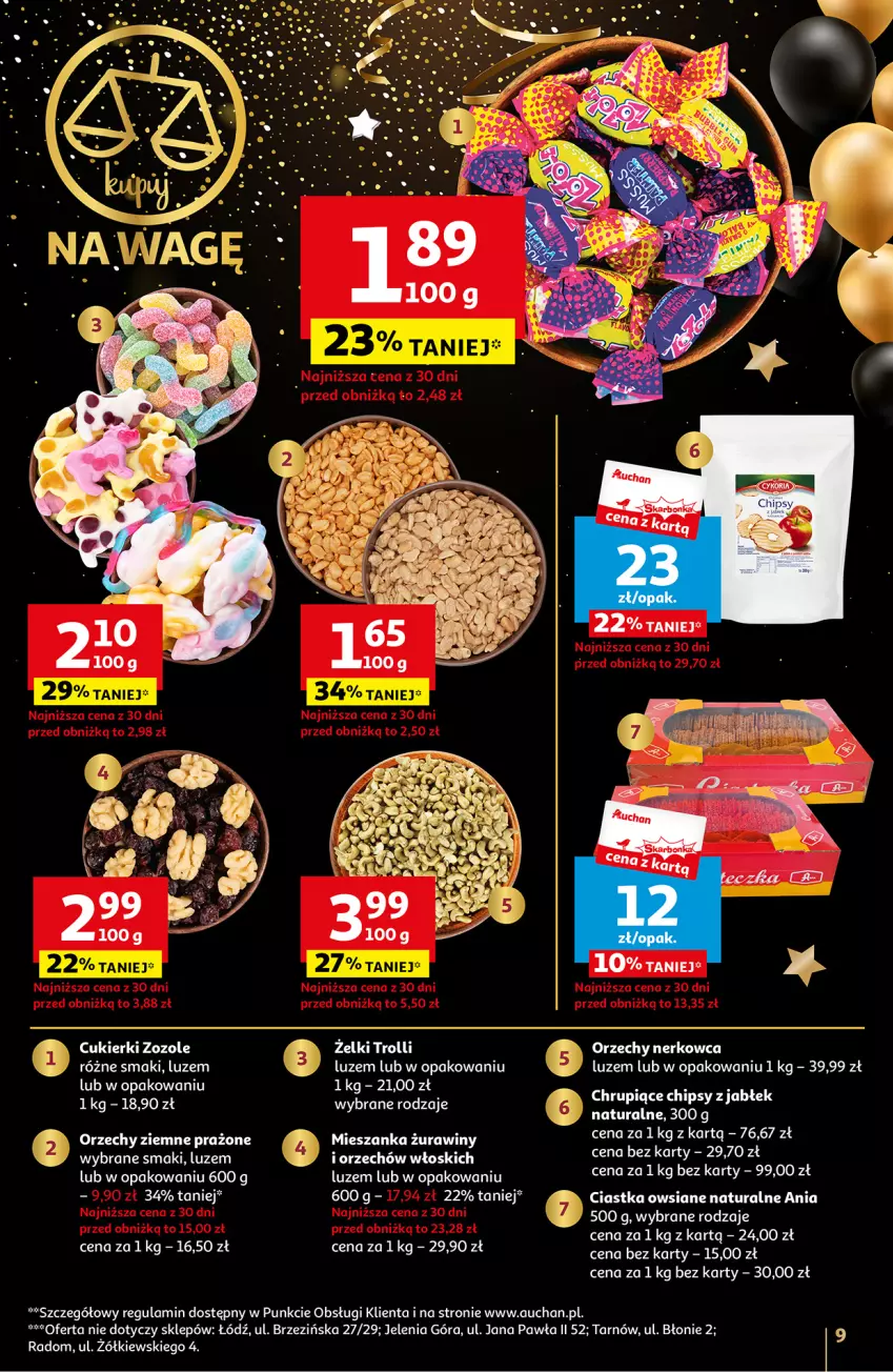 Gazetka promocyjna Auchan - Gazetka Moc Okazji na Nowy Rok 2024 Hipermarket Auchan - ważna 27.12 do 30.12.2023 - strona 9 - produkty: Chipsy, Ciastka, Ciastka owsiane, Cukier, Cukierki