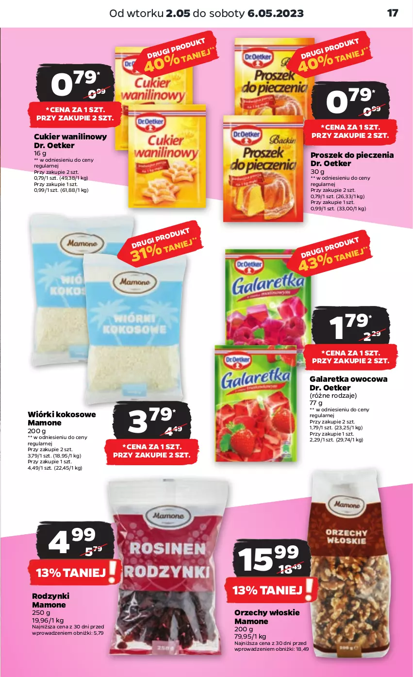 Gazetka promocyjna Netto - Artykuły spożywcze - ważna 04.05 do 10.05.2023 - strona 17 - produkty: Cukier, Cukier wanilinowy, Dr. Oetker, Gala, Galaretka, Kokos, Orzechy włoskie, Piec, Proszek do pieczenia, Rodzynki, Wiórki kokosowe