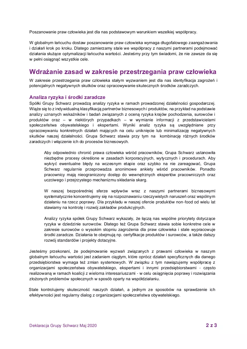 Gazetka promocyjna Lidl - Deklaracja Grupy Schwarz w zakresie przestrzegania praw człowieka - ważna 15.09.2020 do 15.09.2222 - strona 3 - produkty: Fa, Gra, Kret, Por, Rama, Sok, Top