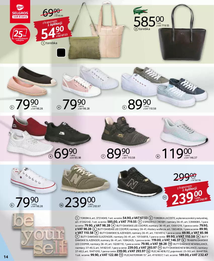 Gazetka promocyjna Selgros - Katalog Tekstylia - ważna 03.03 do 16.03.2022 - strona 14 - produkty: Buty, Lacoste, Plecak, Torebka