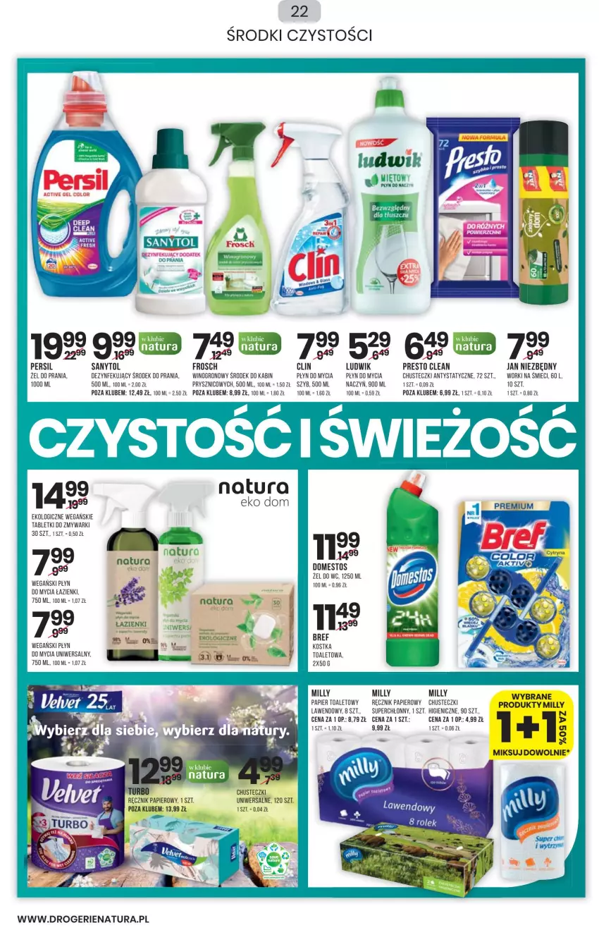 Gazetka promocyjna Drogerie Natura - Gazetka Drogerie Natura - ważna 24.03 do 10.04.2022 - strona 22 - produkty: Bref, Chusteczki, Domestos, Frosch, Ludwik, Papier, Papier toaletowy, Persil, Presto, Ręcznik, Sanytol, Tablet, Tabletki do zmywarki, Wino, Worki na śmiec, Worki na śmieci, Zmywarki