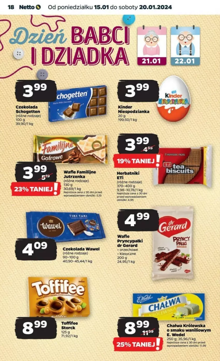 Gazetka promocyjna Netto - ważna 15.01 do 20.01.2024 - strona 10 - produkty: Chałwa, Czekolada, Dr Gerard, E. Wedel, Fa, Jutrzenka, Schogetten, Wafle, Wawel