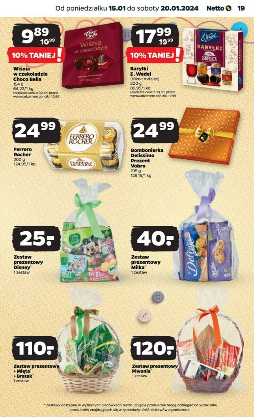 Gazetka promocyjna Netto - ważna 15.01 do 20.01.2024 - strona 11 - produkty: Baryłki, Bell, Bella, Deliss, E. Wedel, Ferrero, Gra, Milka, Zestaw prezentowy