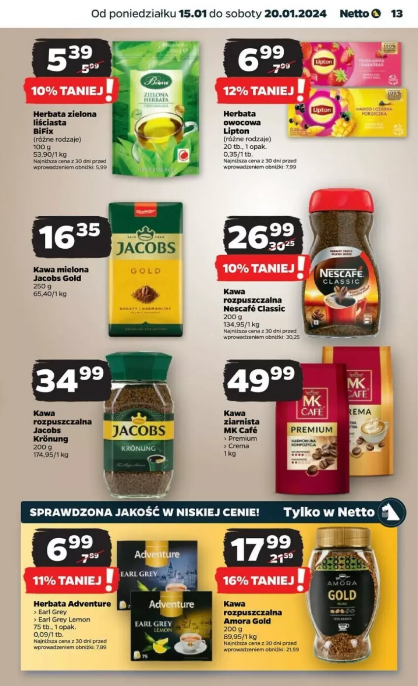 Gazetka promocyjna Netto - ważna 15.01 do 20.01.2024 - strona 5 - produkty: Earl Grey, Herbata, Jacobs, Kawa, Kawa mielona, Kawa rozpuszczalna, Lipton, Piwa