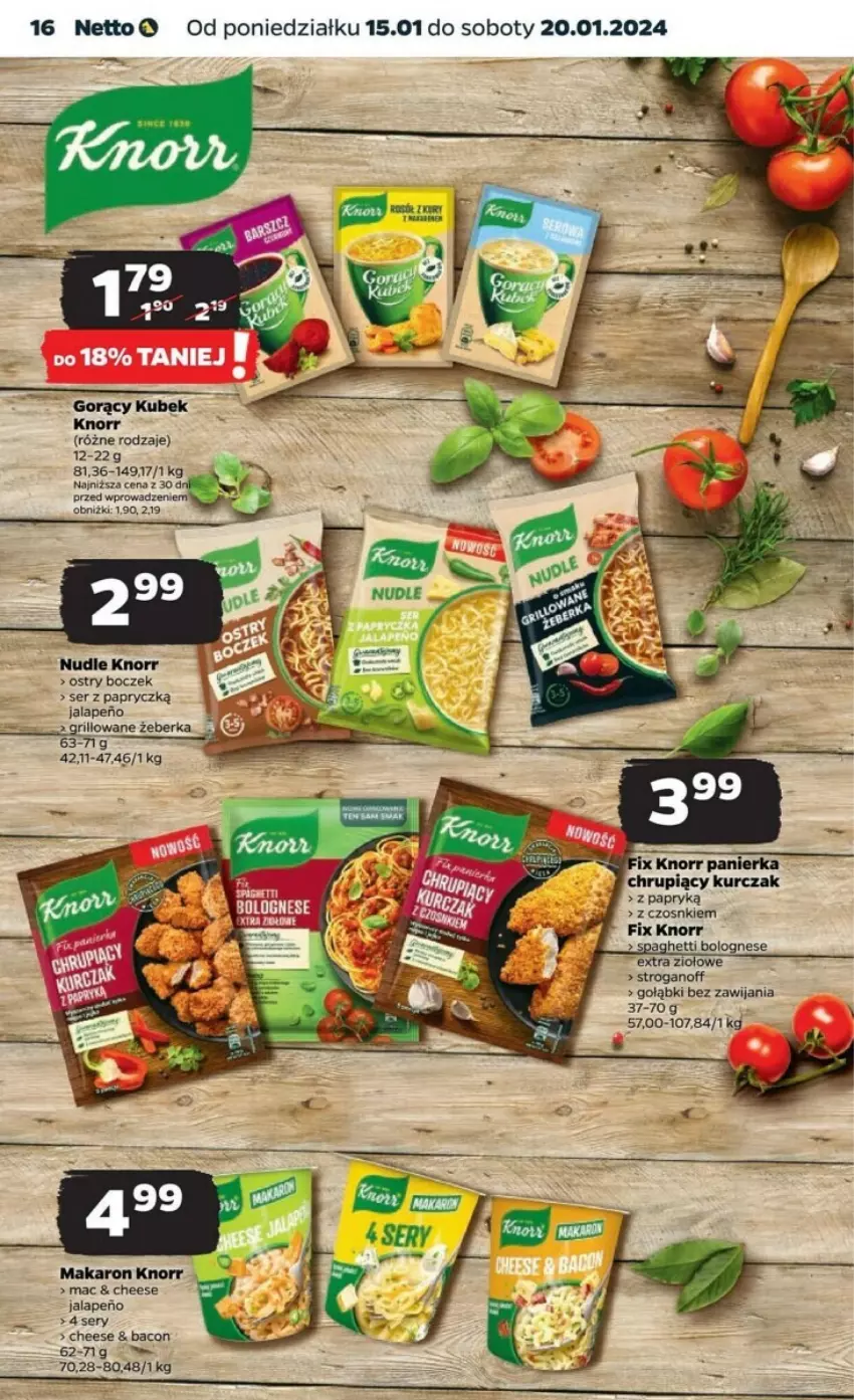 Gazetka promocyjna Netto - ważna 15.01 do 20.01.2024 - strona 8 - produkty: Boczek, Grill, Knorr, Kubek, Kurczak, Makaron, Ser, Spaghetti