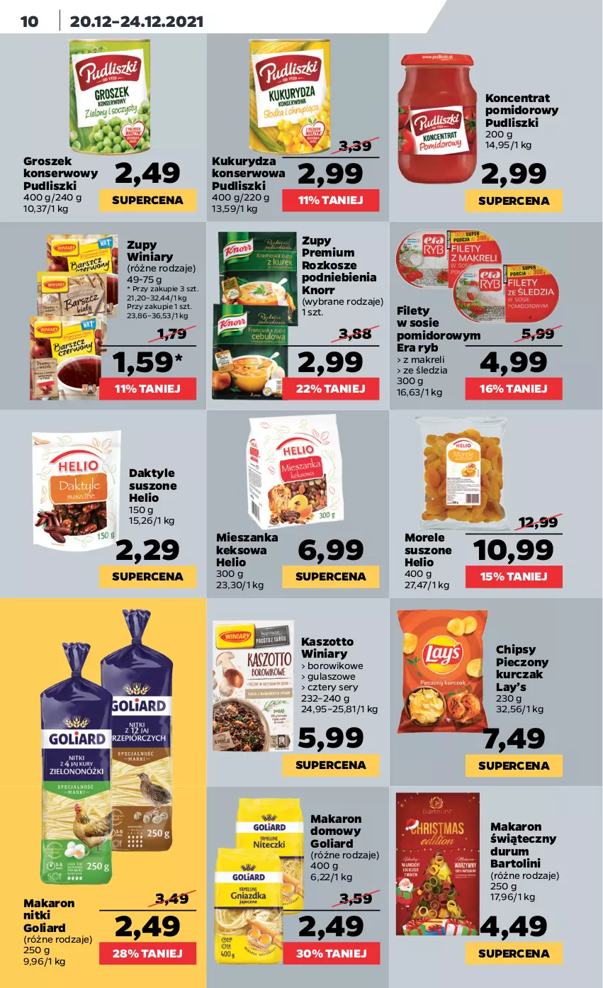 Gazetka promocyjna Netto - Boże Narodzenie - ważna 20.12 do 24.12.2021 - strona 10 - produkty: Chipsy, Daktyle, Era Ryb, Goliard, Groszek, Helio, Knorr, Koncentrat pomidorowy, Kosz, Kukurydza, Kukurydza konserwowa, Kurczak, Lay’s, Makaron, Piec, Pudliszki, Rum, Ser, Sos, Wiko, Winiary, Zott