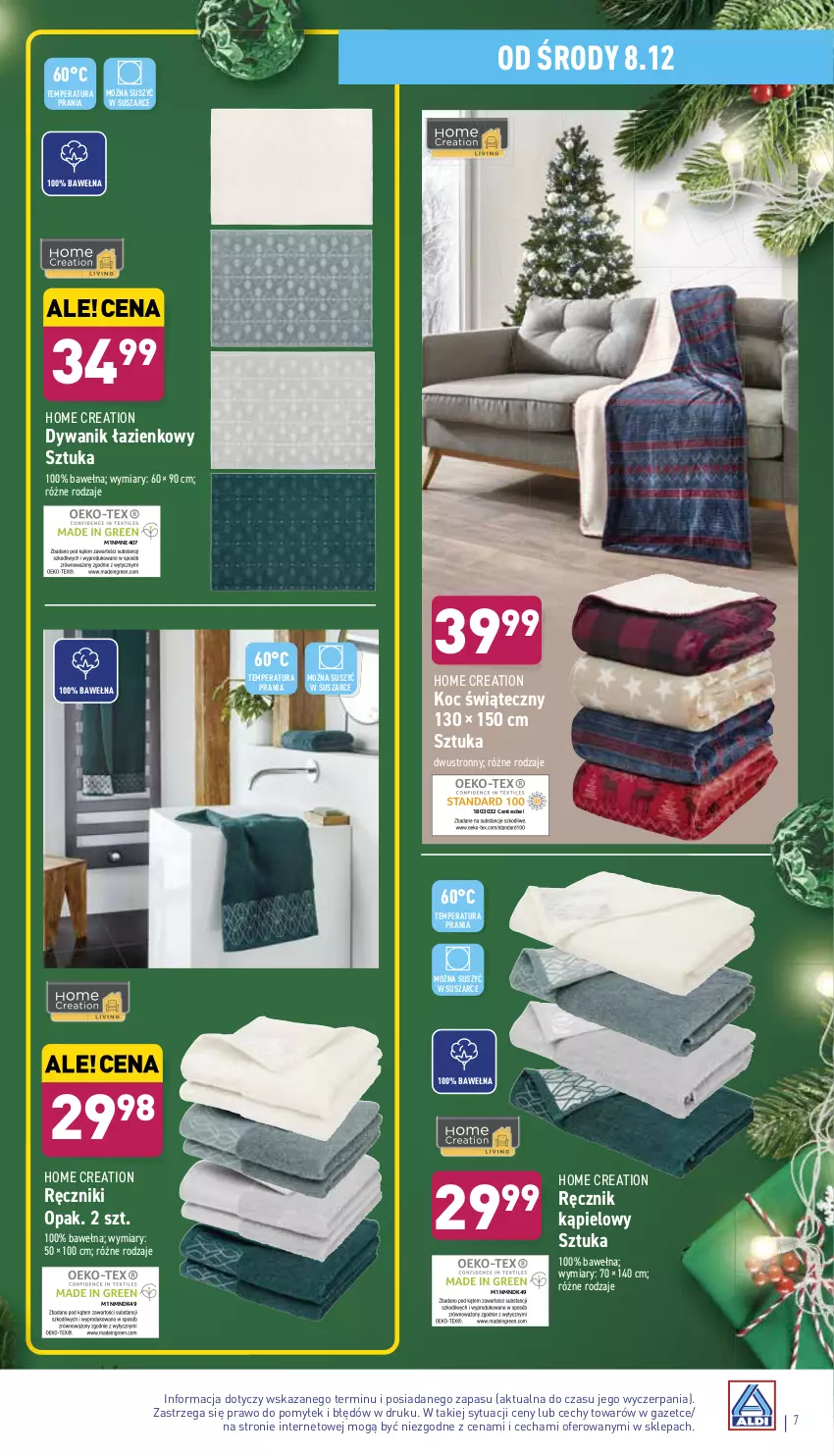 Gazetka promocyjna Aldi - Katalog Moda i Dom - ważna 08.12 do 12.12.2021 - strona 7 - produkty: Dywan, Dywanik, Dywanik łazienkowy, Koc, Ręcznik, Ręcznik kąpielowy, Wełna