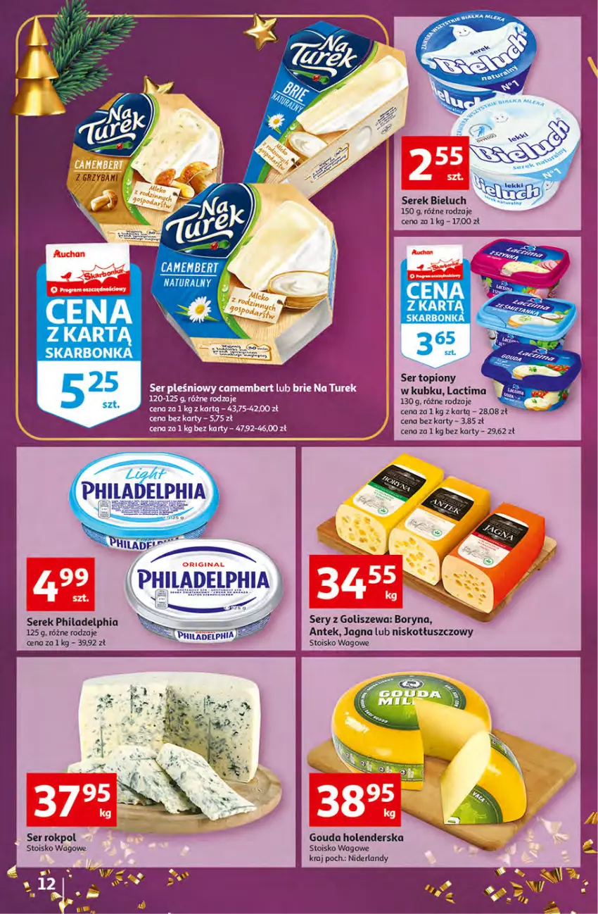 Gazetka promocyjna Auchan - Gazetka Koszyk Oszczędności Auchan Hipermarkety - ważna 10.11 do 16.11.2022 - strona 12 - produkty: Bieluch, Brie, Camembert, Gin, Gouda, Philadelphia, Rokpol, Ser, Ser pleśniowy, Ser topiony, Serek, Top