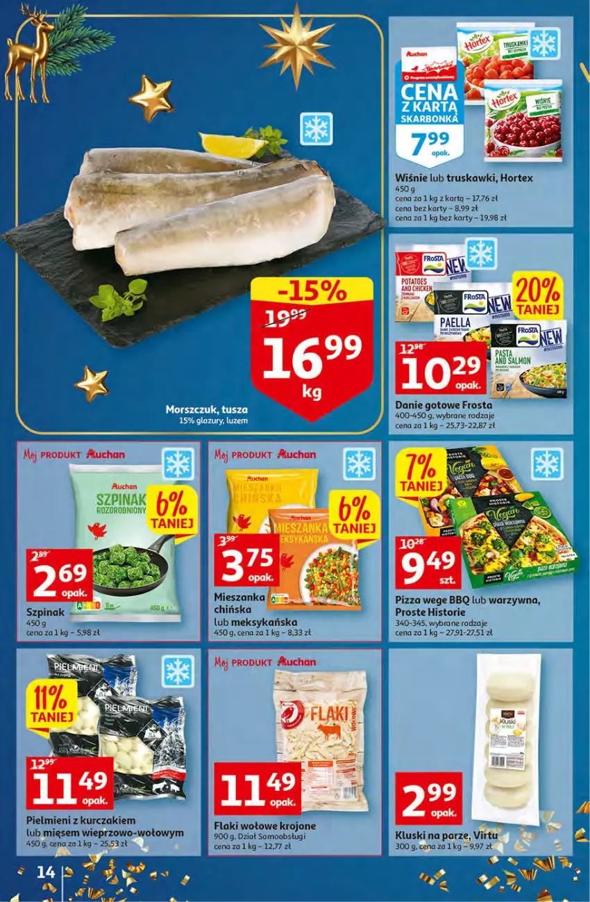 Gazetka promocyjna Auchan - Gazetka Koszyk Oszczędności Auchan Hipermarkety - ważna 10.11 do 16.11.2022 - strona 14 - produkty: Danie gotowe, Fa, Flaki, Flaki wołowe, Frosta, Hortex, Kluski na parze, Kurczak, Pizza, Szpinak, Truskawki, Virtu