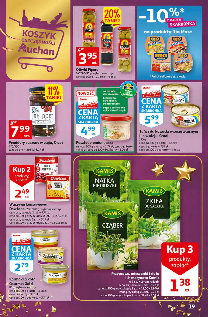 Gazetka promocyjna Auchan - Gazetka Koszyk Oszczędności Auchan Hipermarkety - ważna 10.11 do 16.11.2022 - strona 19 - produkty: Dawtona, Gourmet Gold, Gra, Graal, Kamis, Kawa, Olej, Oliwki, Pasztet, Pomidory, Sałat, Ser, Sos, Tuńczyk, Warzywa, Warzywa konserwowe